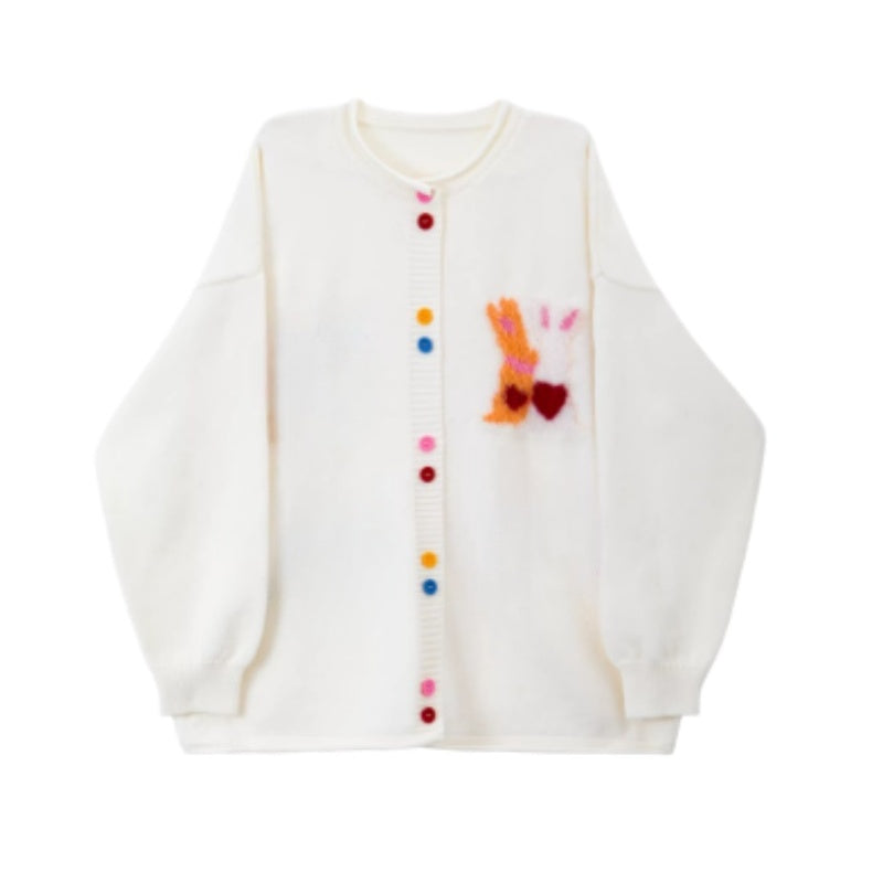White Oversized Sweater with Colorful Buttons
