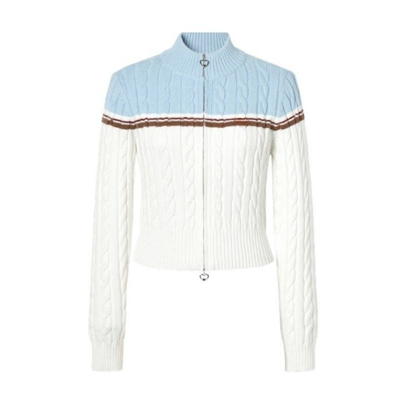 Colorblock Fashion Sweater with Straight Zipper