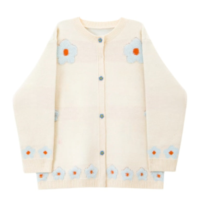 Elegant Cardigan Sweater with Playful Floral Design
